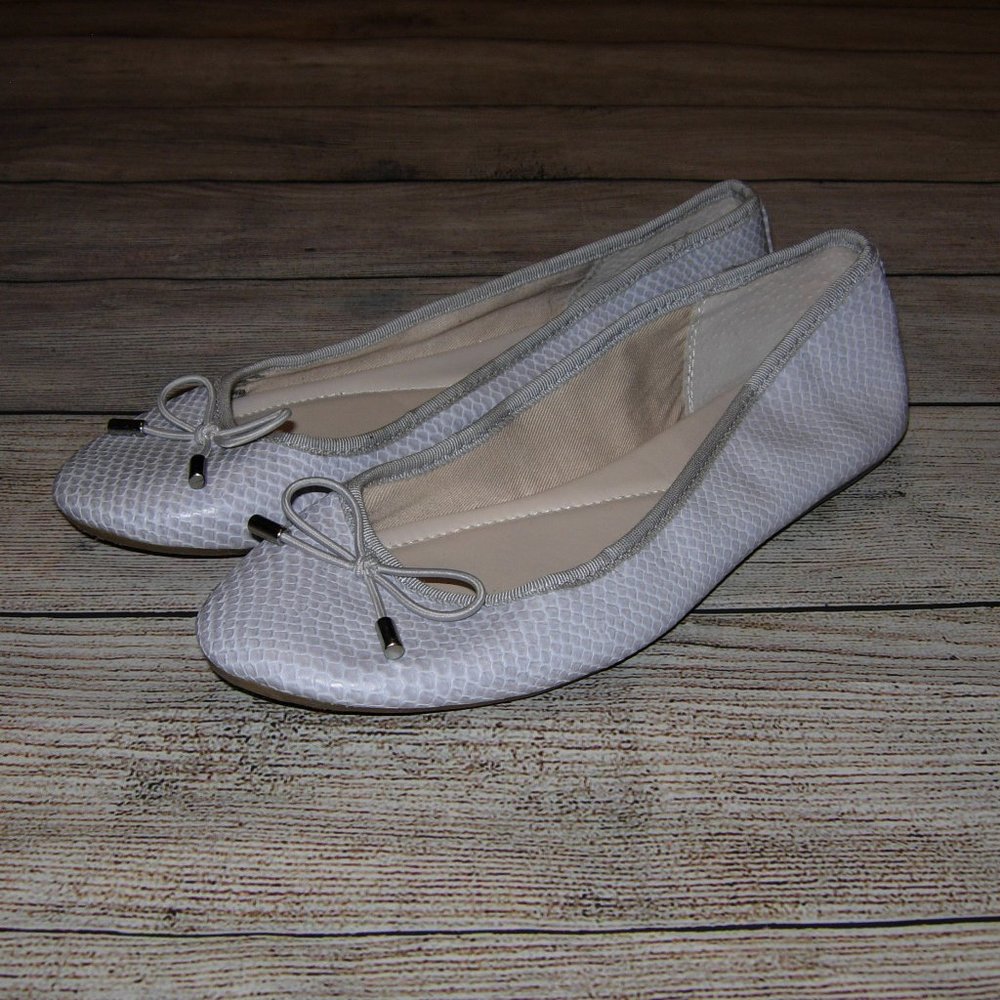 Alfani Gray Snake Skin Bow Front Ballet Flat 7